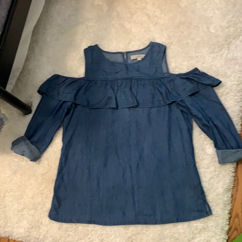 Loft off the shoulder Jean shirt